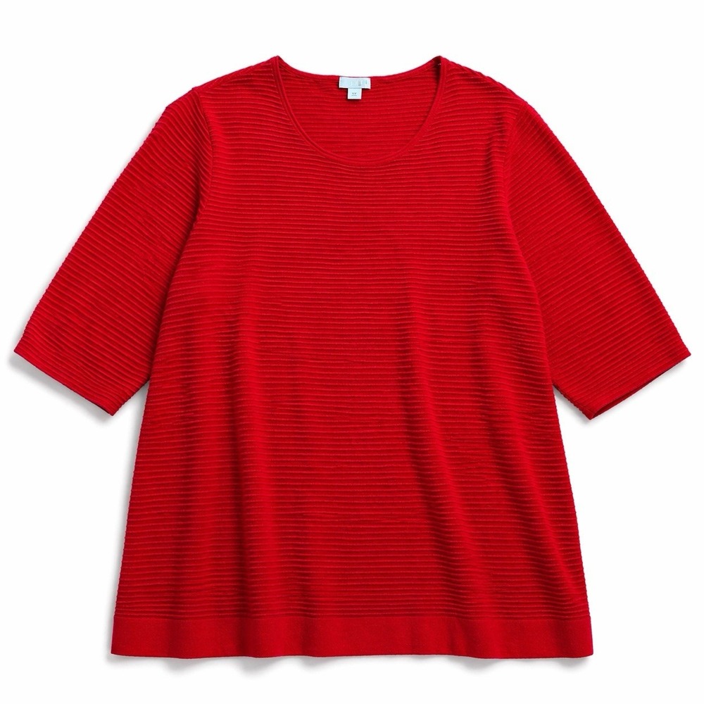 J Jill Sweater Top Womens XL Minimalist Lagenlook Classic Red Ribbed Textured